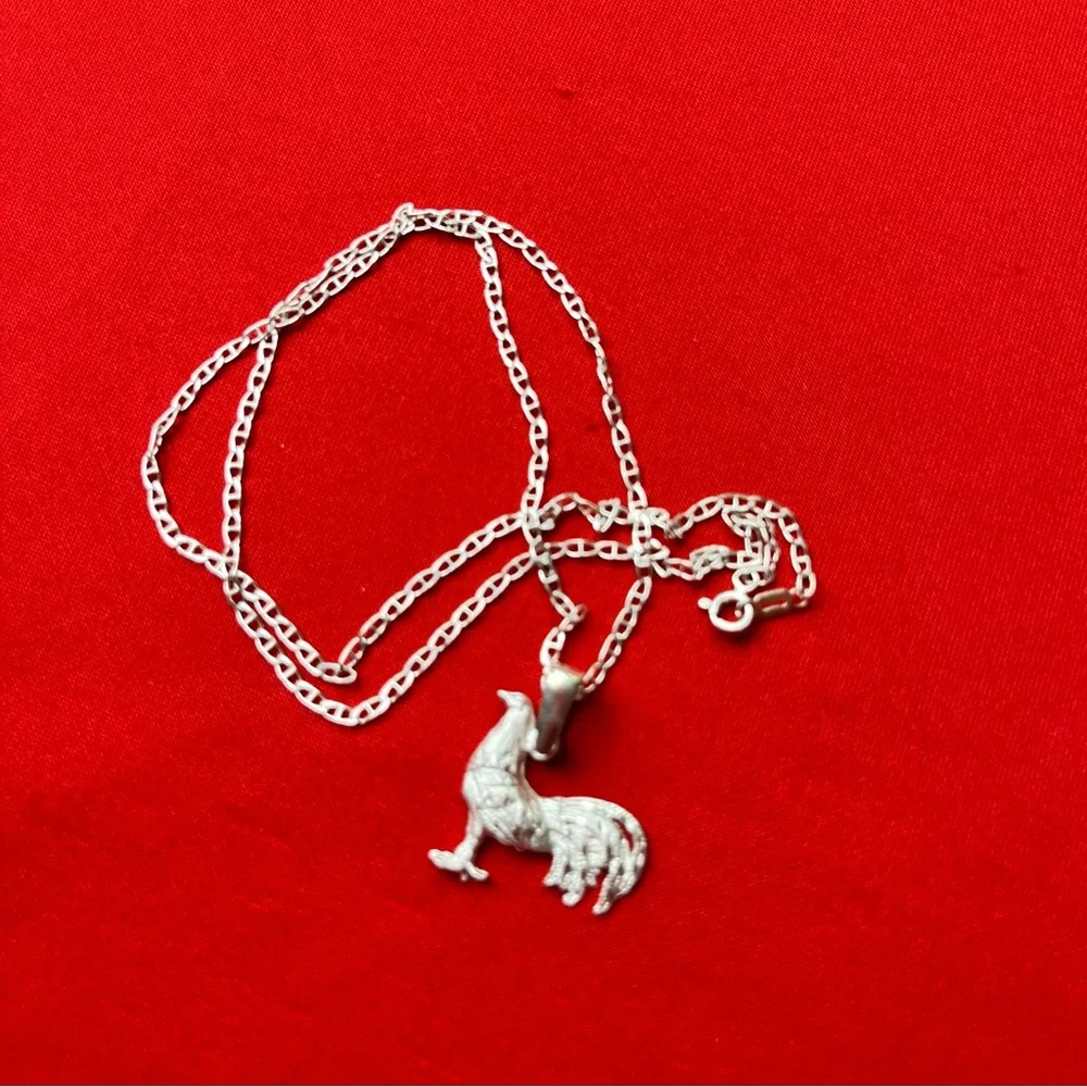 925 Sterling Silver‎ Rooster Charm Pendant and chain necklace